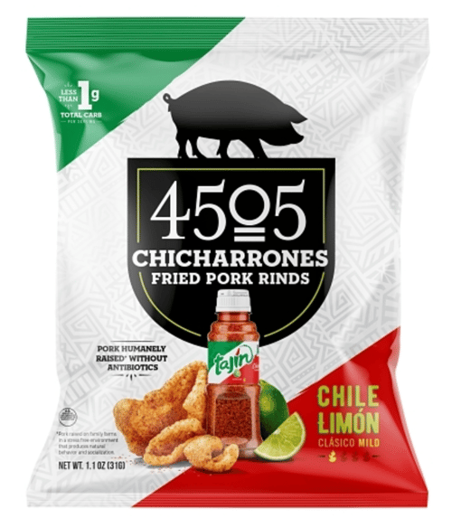 US - 4505 Meats - Pork Rinds - Tajin - Chile Lemon Chicharrones 1.1oz (31g) x 12 Units