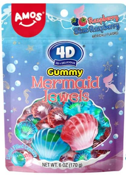 Amos 4D Gummy Mermaid Jewels Sub Bag - 6oz (170g) x 12 Units