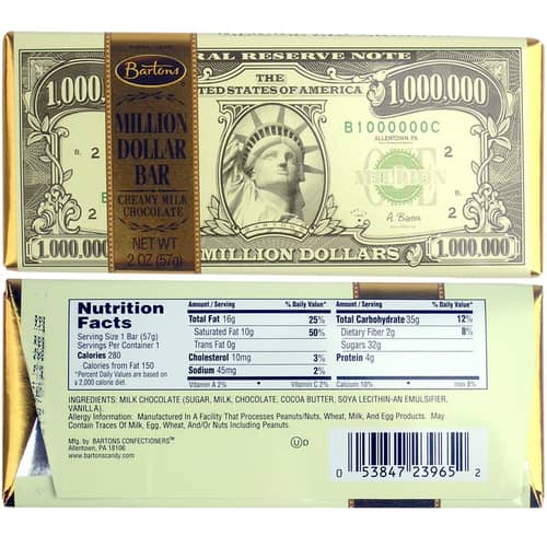 Us - Bartons Million Dollar Milk Chocolate Bar 2 oz (57g) x 12 units