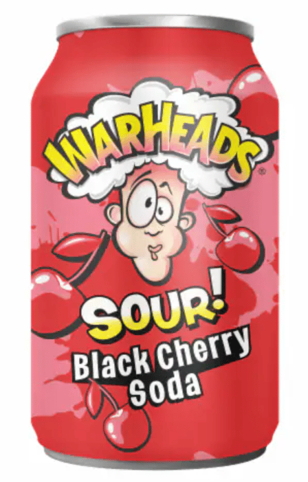 US - BEVERAGE - Warheads Sour Soda - BLACK CHERRY 355ml x 12 Units (Buyer is responsible if drinks may leak during shipping and weather)