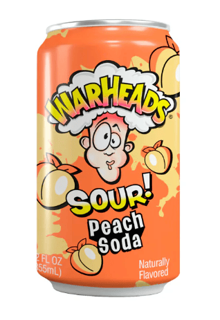 US - BEVERAGE - Warheads Sour Soda - PEACH 355ml x 12 Units (Buyer is responsible if drinks may leak during shipping and weather)