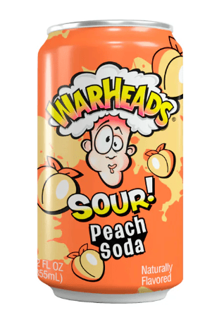 US - BEVERAGE - Warheads Sour Soda - PEACH 355ml x 12 Units (Buyer is responsible if drinks may leak during shipping and weather)
