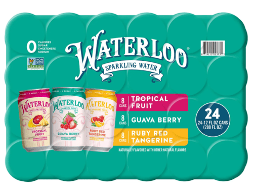 Beverage - Waterloo - Sparkling Water Variety Pack 12fl oz (355 ml) x 24 Cans (Contains 8 Guava Berry, 8 Ruby Red Tangerine, 8 Tropical Fruit) (Buyer is responsible if drinks may leak during shipping and weather)