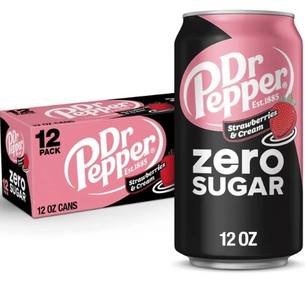 Beverage - Zero Sugar - Dr Pepper Strawberries and Cream Soda 12 floz (355ml) x 12 cans (Buyer is responsible if drinks may leak during shipping and weather)