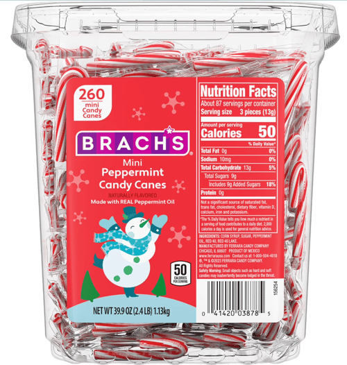 Xmas - Brachs Mini Candy Canes (250 pack) 39.9oz (1.13kg) x 1 Unit