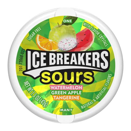 US - Ice Breakers Fruit Sours (Green Apple, Watermelon and Tangerine Flavors), 1.5 oz(42g) x 8 Units