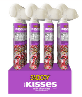 Valentine - Hershey KISSES Snoopy and Friends Foils Cane Display Tray - 2.08oz (59g) x 12 Units