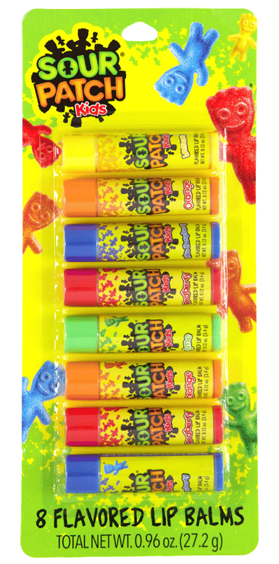 Us - Lip Smacker - Sour Patch Kids Candy Flavored (Lemon, Orange, Blue Raspberry, Redberry, Lime) 8 Lip Balm x 1 Blister