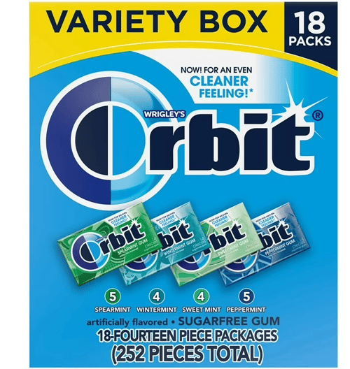 US - Gum - Wrigley - Orbit Sugar Free Variety Box (18 Pack) x 1 Unit (Spearmint x 5 Units,Wintermint x 4 units, Sweet Mint x 4 Units and Peppermint x 5 Units)