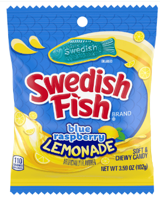 CANADA - Swedish Fish - Blue Raspberry Lemon Peg Bag - 3.59oz (102g) x 12 units