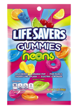 US - Peg Bag - Lifesavers GUMMIES - Neons 7oz (198g) x 12 units