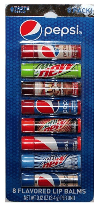 Us - Lip Smacker - PEPSI Flavour (Cherry Vanilla, Mountain Dew, Mug Root Beer, Wild Cherry, Livewire, White Out, Diet)8 Packs x 1 Blister