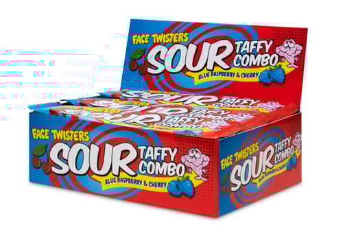 PAKISTAN - Face Twisters - Sour Taffy Combo Bar - Blue Raspberry & Cherry 1.4oz (40g) x 48 units