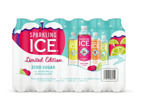Beverage - Zero Sugar - Sparkling Ice Winter Variety Pack 17fl oz (502.8 ml) x 24 Bottles (Contains 8 Cranberry Frost, 8 Apple Cider, 4 Ginger Lime,4 Lemon Lime) (Buyer is responsible if drinks may leak during shipping and weather)