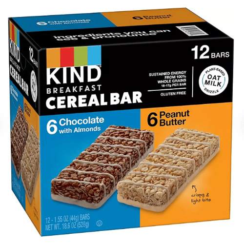 Treat Bars - KIND CEREAL BAR - Peanut Butter (6) + Chocolate with Almonds (6) x 1 Box