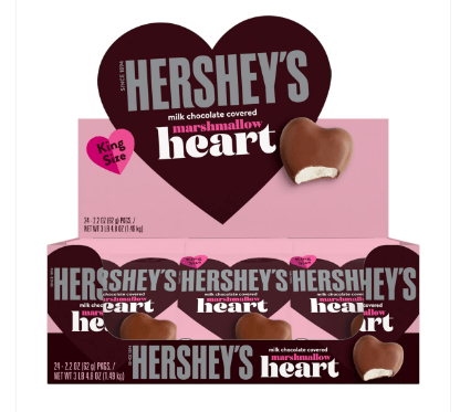 Valentine - Hershey Chocolate Marshmallow Heart - 2.2oz (62g) x 24 units