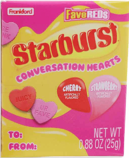 Valentine - Starburst Fave Reds Conversation Heart Mini Box - 0.88oz (25g) x 18 Units