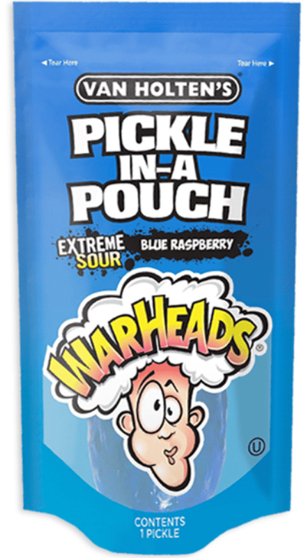 Us - Van Holten - King Size Pickle-in-a-Pouch - Warheads - Blue Raspberry x 12 units (Buyer is responsible if Pickle Juice may leak during shipping)