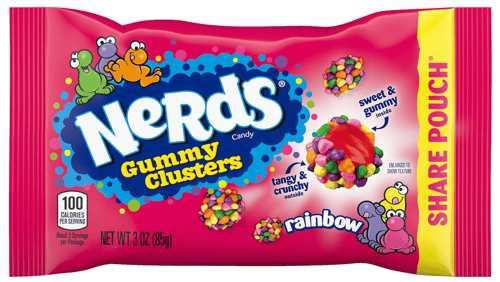 Us - Wonka Nerds Gummy Clusters -RAINBOW - SHARE POUCH 3 oz x 12 units