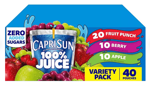 US - Beverage - Zero Added Sugar -Capri Sun Variety Pack 6 fl oz (177ml) x 40 units (Buyer is responsible if drinks may leak during shipping and weather) (Fruit Punch x 20 units, Berry x 10 Units and Apple x 10 Units)
