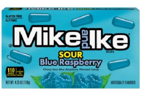 Mike & Ike - 120g  Sour Blue Raspberry - Framboise bleue sure 12u