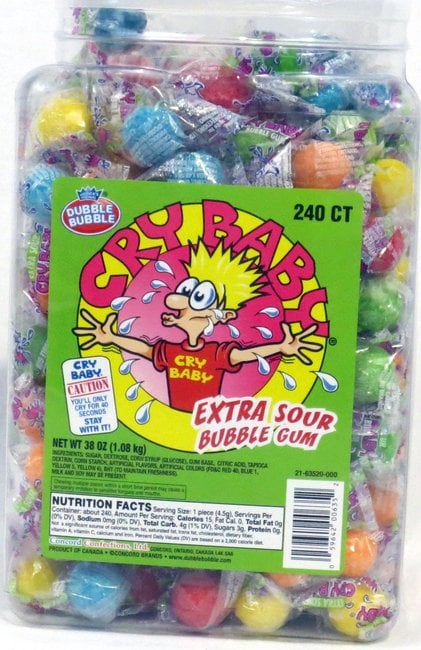 Canada - Tub - Bulk Cry Baby Extra Sour Bubble Gum - Jar 240 units