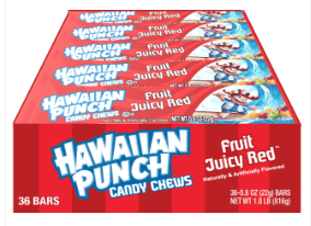 US - ADAMS & BROOKS Hawaiian Punch Chews Bar - Fruit Juicy Red 0.8OZ (23G) X 36 UNITS