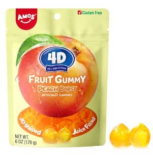 CHINA - Amos 4D Fruit Gummy - Peach Burst Sub Bag 6oz(170g) x 12 Units