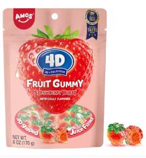 CHINA - Amos 4D Fruit Gummy - Strawberry Burst Sub Bag 6oz(170g) x 12 Units