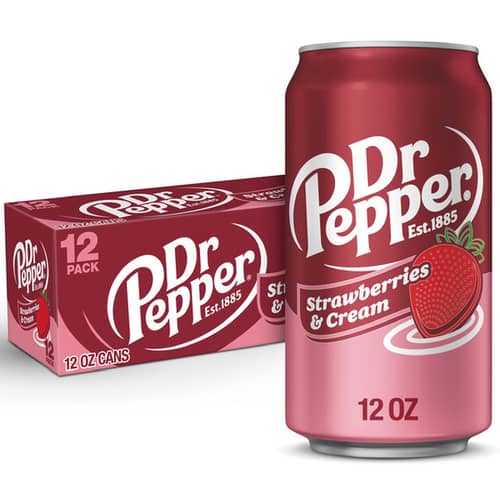 Beverage - Dr Pepper Strawberries and Cream Soda 12 floz (355ml) x 12 cans (Buyer is responsible if drinks may leak during shipping and weather)