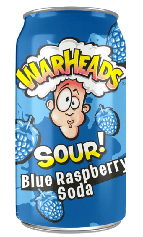 US - BEVERAGE - Warheads Sour Soda - BLUE RASPBERRY 355ml x 12 Units (Buyer is responsible if drinks may leak during shipping and weather)