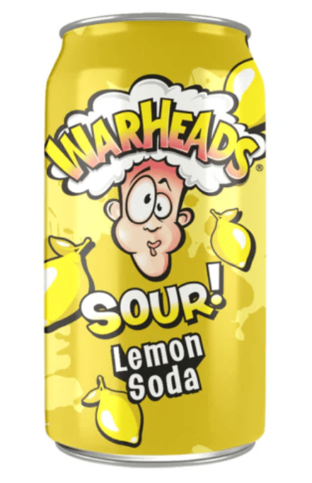 US - BEVERAGE - Warheads Sour Soda - LEMON 355ml x 12 Units (Buyer is responsible if drinks may leak during shipping and weather)