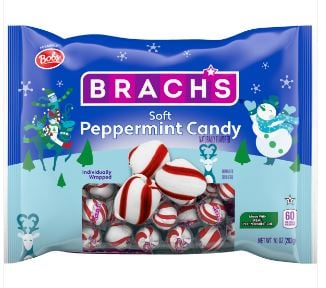 Xmas - Brach's Holiday Soft Peppermint Mints Laydown Bag -10oz x 12 Units