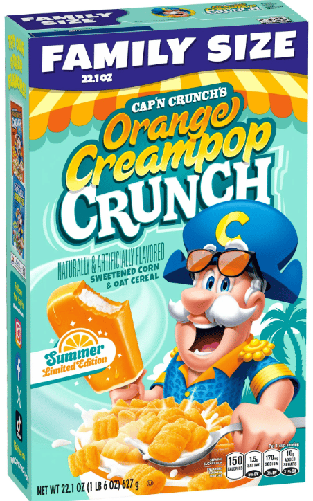 Cereal - Cap n Crunch -  Orange Creampop Family Size 22.1 oz (627g) x 1 unit (Cereal Boxes with minor damage due to shipping)