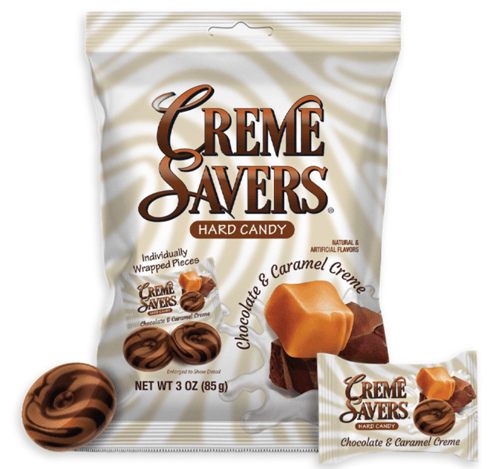 Creme Savers - CHOCOLATE & CARAMEL Peg BAG 3oz (85g) x 12 units