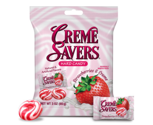 GREECE-Creme Savers - Strawberry & Creme Peg BAG 3oz (85g) x 12 units