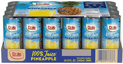 Beverage - Dole 100% Pineapple Juice 8oz (240ml) x 24 cans (Buyer is responsible if drinks may leak during shipping and weather)