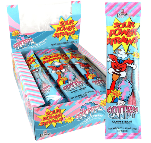 Netherlands - Dorval - Sour Power Straws - Cotton Candy 1.75oz (50g) x 24 units