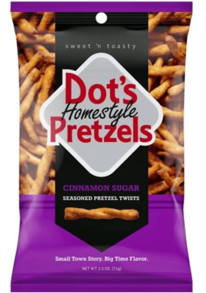 US - Pretzels - Peg Bag - Dot's Pretzels - Cinnamon Sugar Twists 2.5 oz (71g) x 12 units