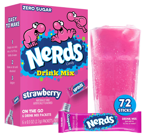 Drink Mix - CASE - Nerds - Strawberry Zero Sugar (6 pockets) x 12 Boxes