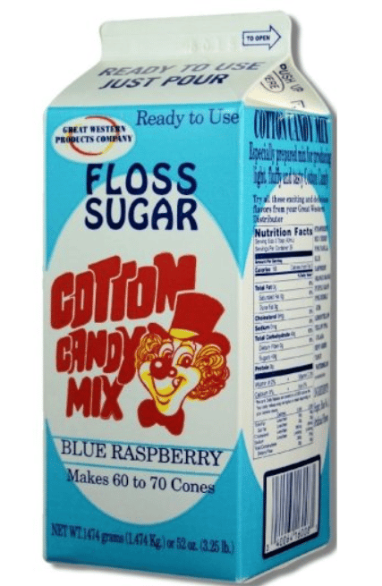 US -Case - Great Western Floss Sugar - Blue Raspberry Cotton Candy Mix 3.25 LB (1.474KG) x 6 Units
