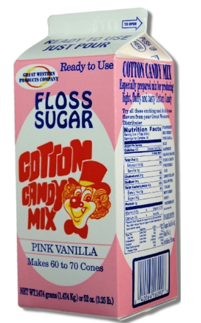 (S5-06) US -Case - Great Western Floss Sugar - Pink Vanilla Cotton Candy Mix 3.25 LB (1.474KG) x 6 Units