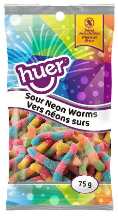 Huer - PEG 75g Bag - Neon Worms - Sour x 12 units