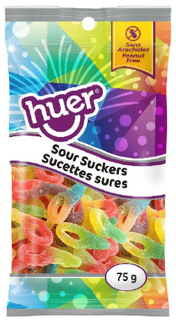 Huer - PEG 75g Bag - Suckers Small - Sour x 12 units