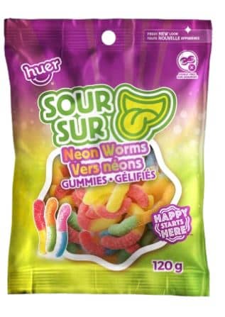 Huer - Peg Bag 120g - Sour Neon Worms x 24 units