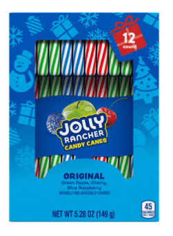 XMAS - JOLLY RANCHER Original Flavors Candy Canes (Apple, Blue Raspberry and Cherry Flavors)- 5.28oz (149g) x 24 Units