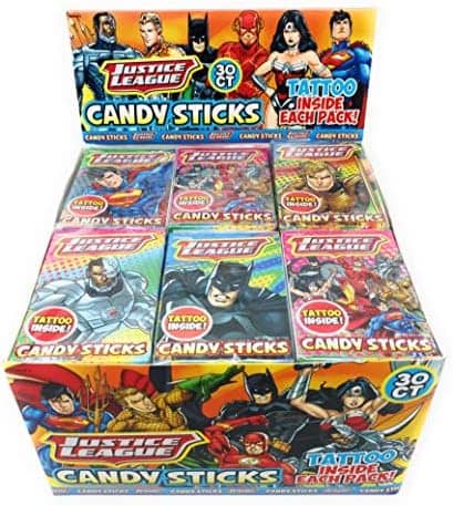 (S5-09) Justice League Candy Sticks with Tattoo .52oz 30 Units