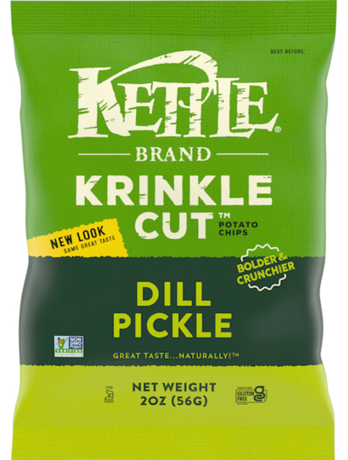 Chips - Kettle Foods Krinkle Cut - Dill Pickle 2oz (56g) x 6 units (chips bags may be deflated during shipping)