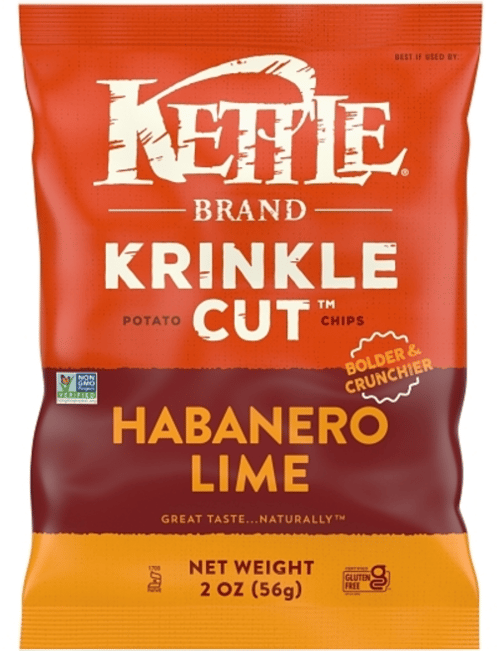 Chips - Kettle Foods Krinkle Cut - Habanero Lime 2oz (56g) x 6 units (chips bags may be deflated during shipping)