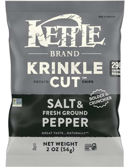 Chips - Kettle Foods Krinkle Cut - Sea Salt & Pepper 2oz (56g) x 6 units (chips bags may be deflated during shipping)